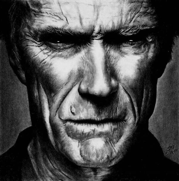 Clint Eastwood Poster featuring the drawing Clint Eastwood by Rick Fortson