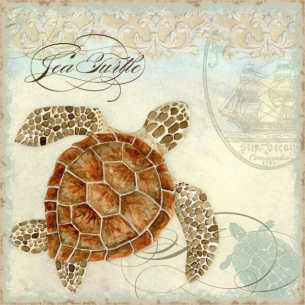 Watercolor Poster featuring the painting Coastal Waterways - Green Sea Turtle 2 by Audrey Jeanne Roberts
