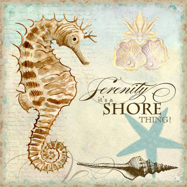 Watercolor Poster featuring the painting Coastal Waterways - Seahorse Serenity by Audrey Jeanne Roberts