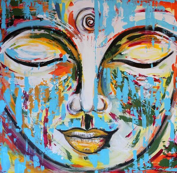 Colorful Poster featuring the painting Colorful Buddha by Theresa Marie Johnson