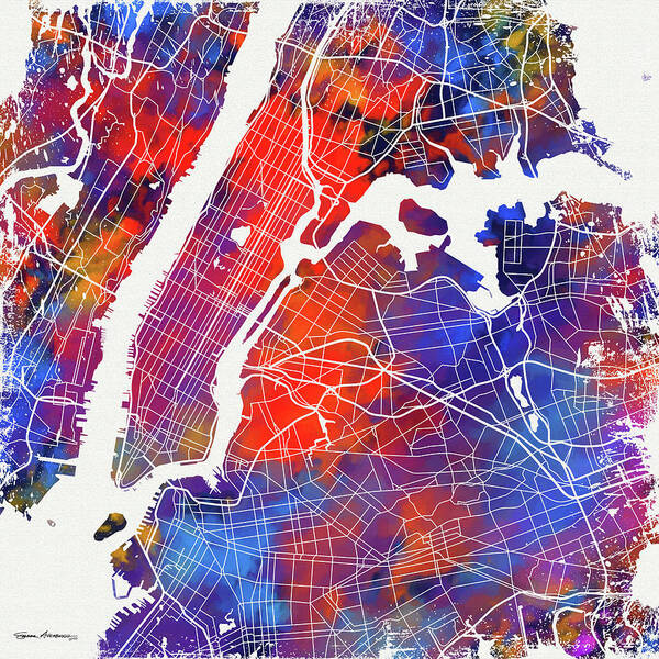 'nyc ' Collection By Serge Averbukh Poster featuring the digital art Colorful Cities - City Map New York by Serge Averbukh