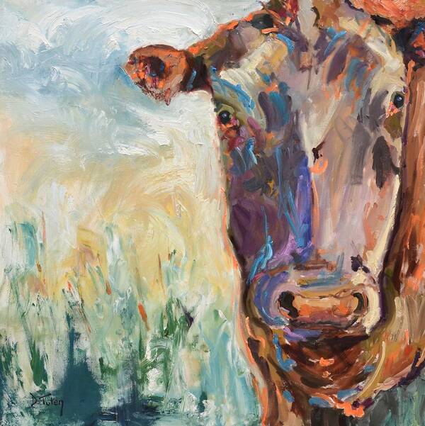 Cow Poster featuring the painting Colorful Cow Portrait by Donna Tuten