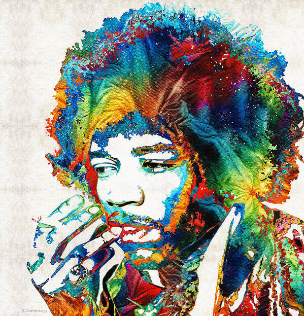 Jimi Hendrix Poster featuring the painting Colorful Haze - Jimi Hendrix Tribute by Sharon Cummings