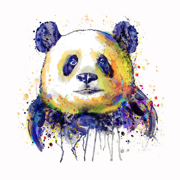 Marian Voicu Poster featuring the painting Colorful Panda Head by Marian Voicu
