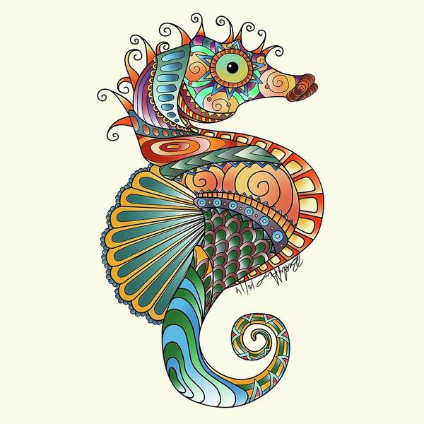 Seahorse Poster featuring the drawing Colorful Seahorse by Becky Herrera