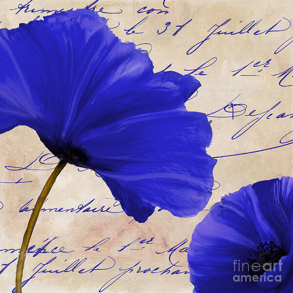 Blue Poppies Poster featuring the painting Coquelicots Bleue II by Mindy Sommers