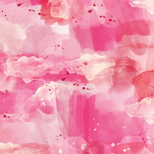 Abstract Red Pink White Cotton Candy Watercolor Abstract Watercolor Texture Pattern Urban Art Modern Art Loft Art Bedroom Art Kitchen Art Living Room Art Gallery Wall Art Art For Interior Designers Hospitality Art Set Design Wedding Gift Art By Linda Woods Poster featuring the painting Cotton Candy Clouds- Abstract Watercolor by Linda Woods