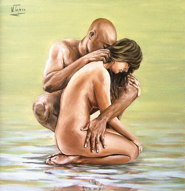 Nude Poster featuring the painting Couple by Natalia Tejera