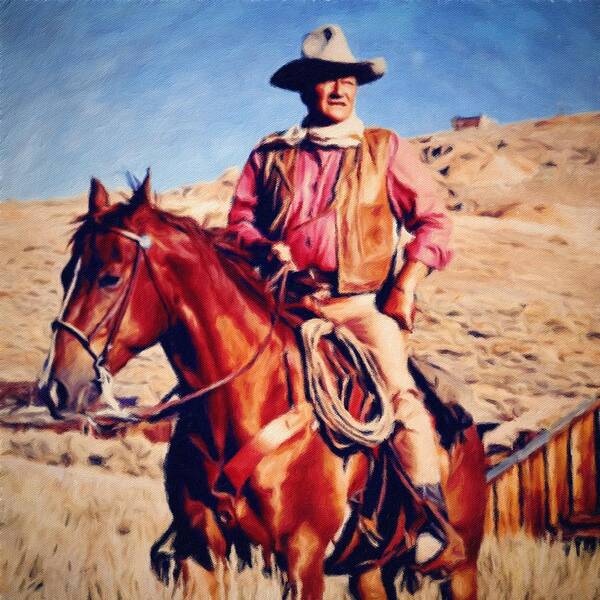 John Wayne Poster featuring the painting Cowboy John Wayne by Vincent Monozlay