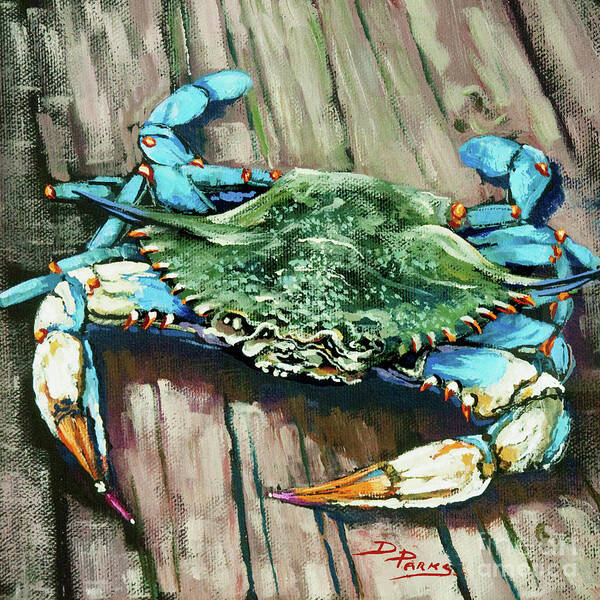 Crab Poster featuring the painting Crabby Blue by Dianne Parks