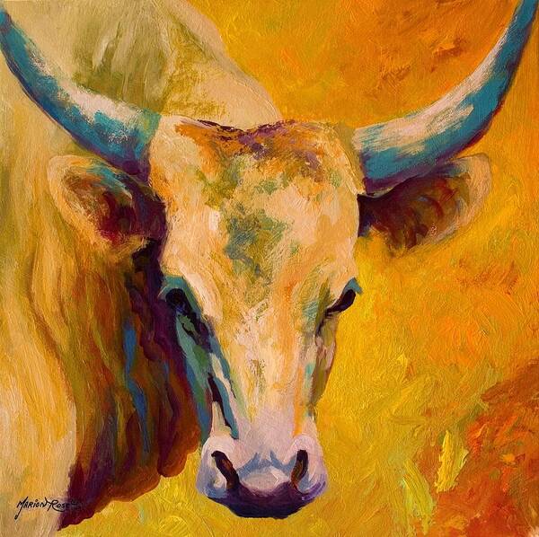 Longhorn Poster featuring the painting Creamy Texan - Longhorn by Marion Rose
