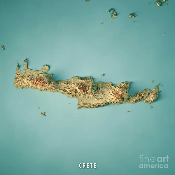 Crete Poster featuring the digital art Crete Island Greece 3D Render Topographic Map by Frank Ramspott