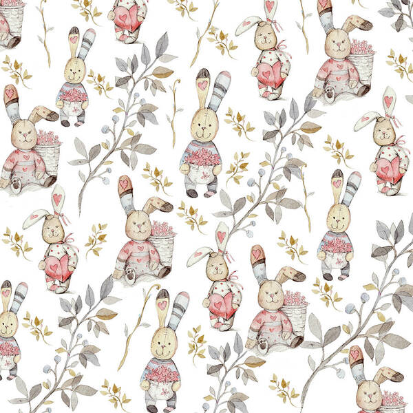 Cute Easter Bunnies Poster featuring the painting Cute Easter Bunnies by Watercolor Art