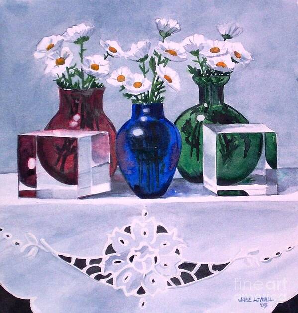 Cubes Poster featuring the painting Daisies and Cubes by Jane Loveall
