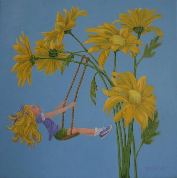 Swinging Poster featuring the painting Daisy Days by Karen Ilari