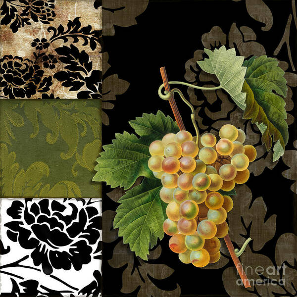 Damask Lerain Poster featuring the painting Damask Lerain Wine Grapes by Mindy Sommers