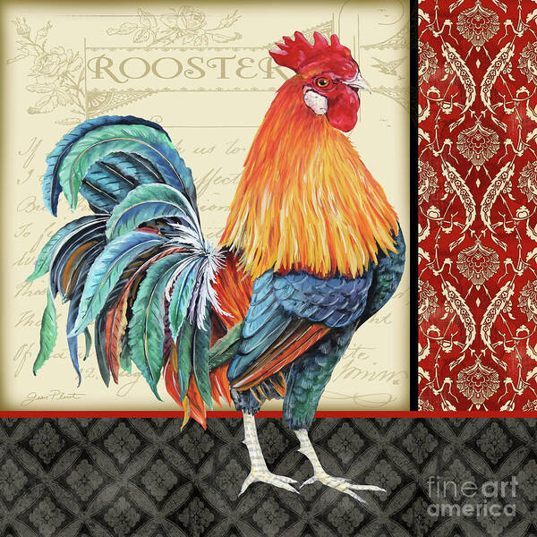 Rooster Poster featuring the painting Damask Rooster-D by Jean Plout