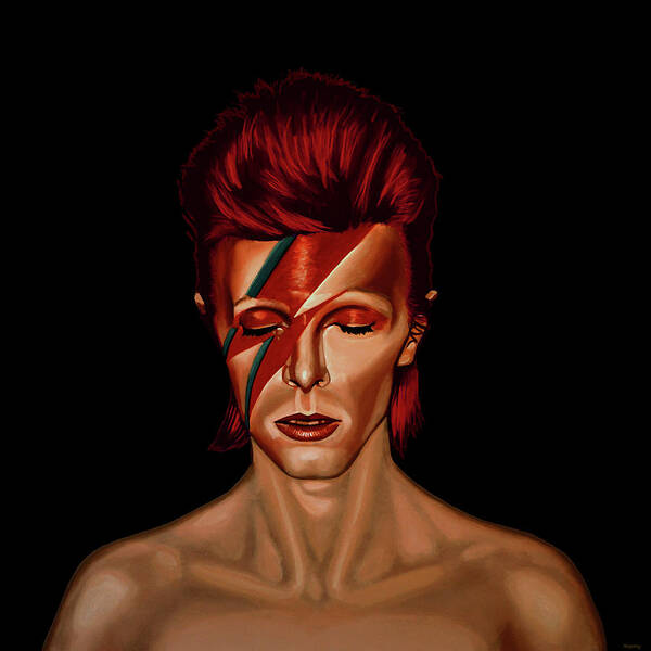 David Bowie Poster featuring the painting David Bowie Aladdin Sane Mixed Media by Paul Meijering