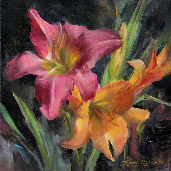 Lilies Poster featuring the painting Day Lilies by Anna Rose Bain