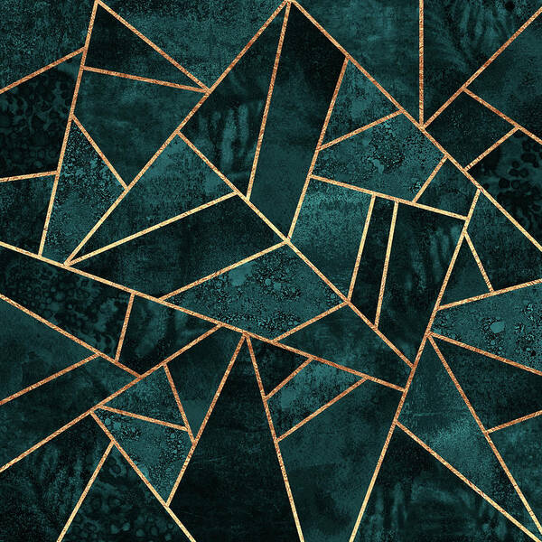 Abstract Poster featuring the digital art Deep Teal Stone by Elisabeth Fredriksson