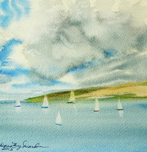 Afternoon Poster featuring the painting Dark Clouds Threaten Derwent River Sailing Fleet by Dorothy Darden