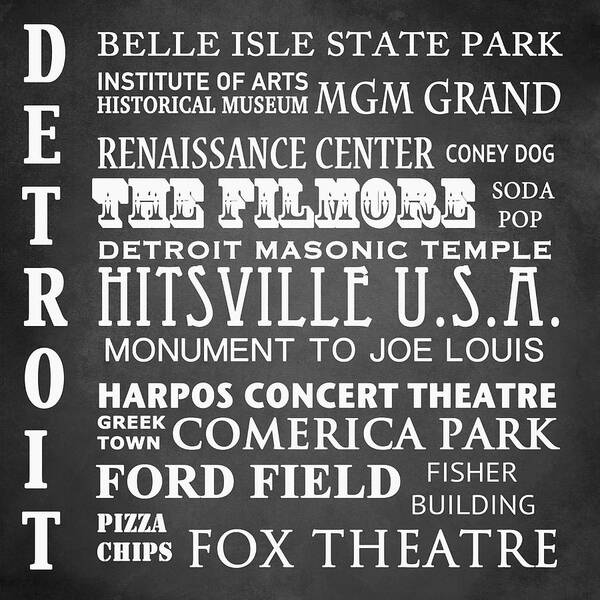 Detroit Michigan Famous Landmarks Poster featuring the digital art Detroit Famous Landmarks by Patricia Lintner