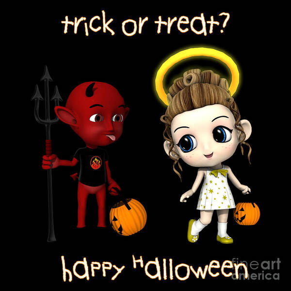 Devil Or Angel Poster featuring the digital art Devil or Angel Trick or Treat by Two Hivelys