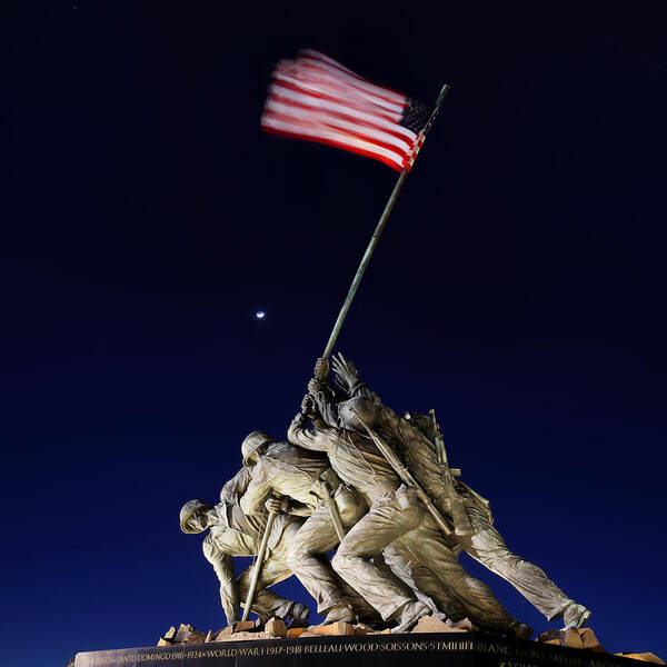 Metro Poster featuring the photograph Digital Liquid - Iwo Jima Memorial at Dusk by Metro DC Photography