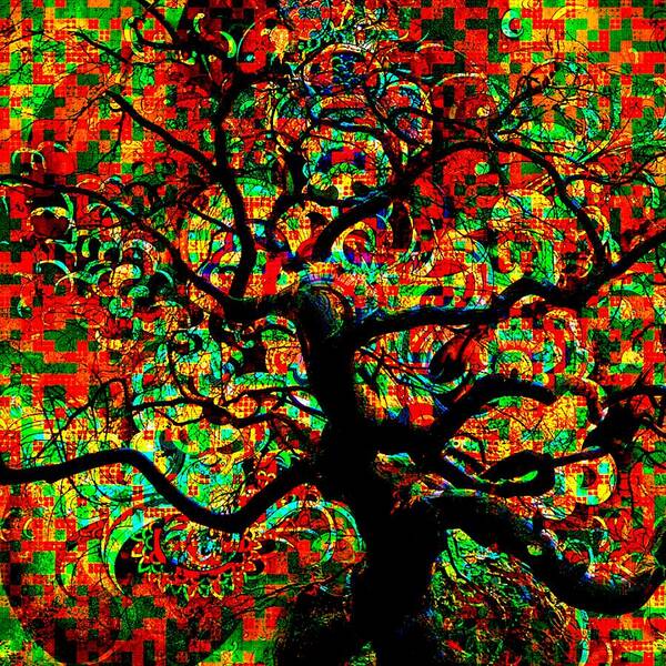 Digital Poster featuring the digital art Digital Tree Impressionism Pixela by Mary Clanahan