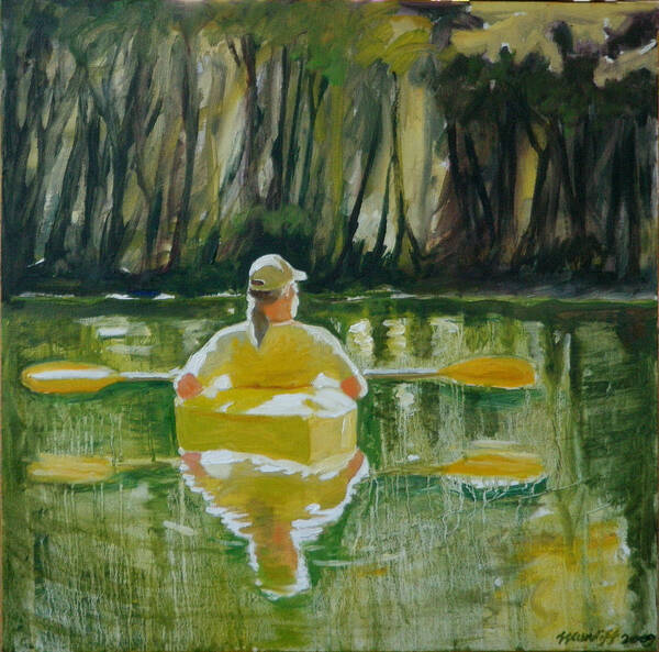 Kayak Poster featuring the painting Dix River Redux by Laura Lee Cundiff
