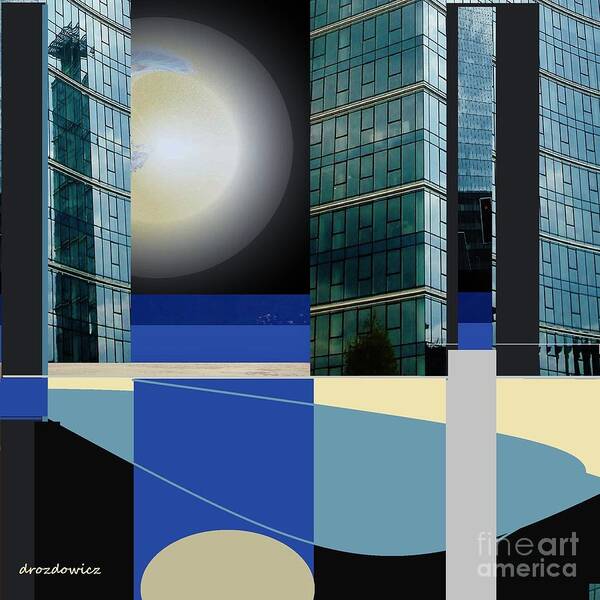 Abstract Town Poster featuring the mixed media Downtown by Andrew Drozdowicz