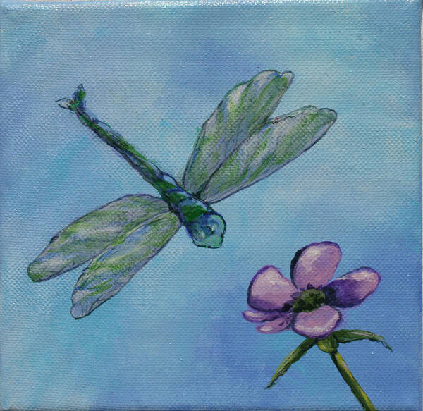 Dragon Fly Poster featuring the painting Dragon Fly and Purple Flower by Donna Tucker