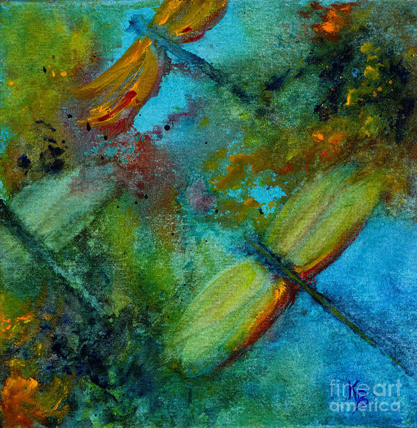 Dragonfly Poster featuring the painting Dragonflies by Karen Fleschler