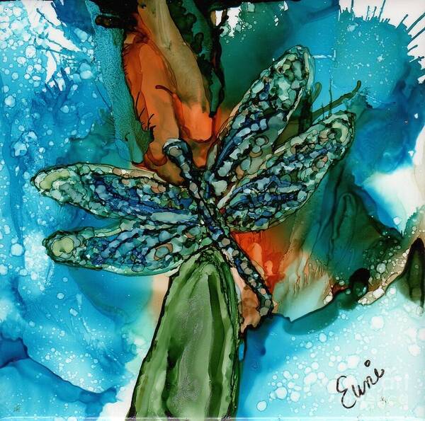 Dragonfly Poster featuring the painting Dragonfly by Eunice Warfel