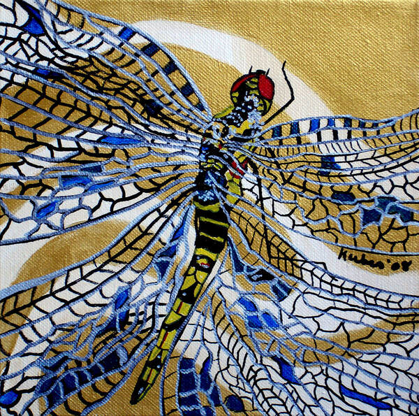 Dragonfly Poster featuring the painting Dragonfly on Gold Scarf by Susan Kubes