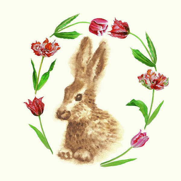 Easter Poster featuring the digital art Easter background with rabbit by Natalia Piacheva