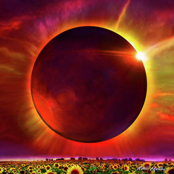 Eclipse Poster featuring the digital art Eclipse of the Sunflower by Robin Moline