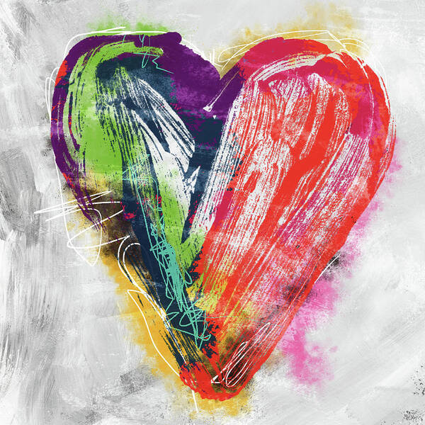 Heart Poster featuring the mixed media Electric Love- Expressionist Art by Linda Woods by Linda Woods