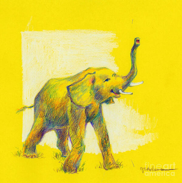 Elephant Poster featuring the drawing Elephant on Gold by Cheryl Emerson Adams