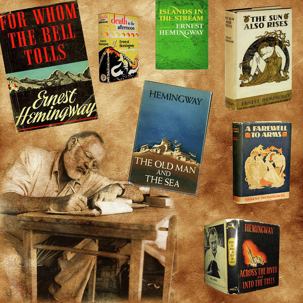 Ernest Hemingway Poster featuring the photograph Ernest Hemingway Books 2 by Andrew Fare