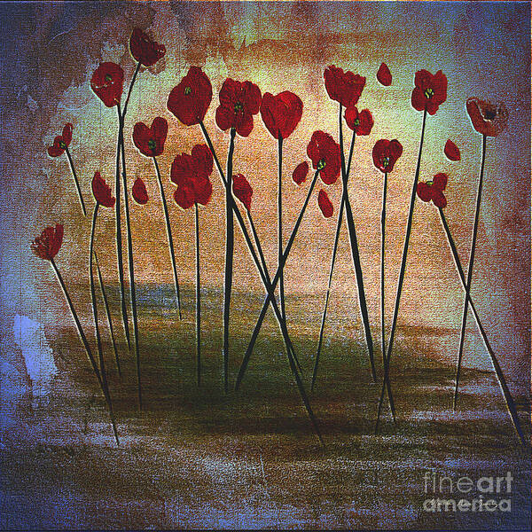 Martha Ann Poster featuring the painting Expressive Floral Red Poppy Field 725 by Mas Art Studio