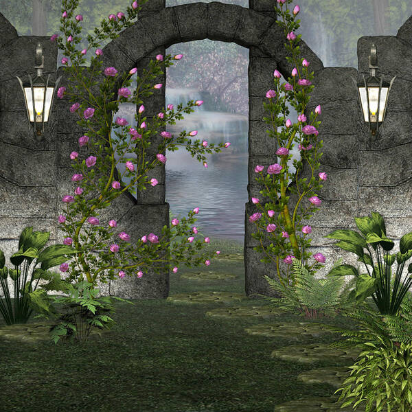 Graphics Poster featuring the digital art Fairies Door by Digital Art Cafe