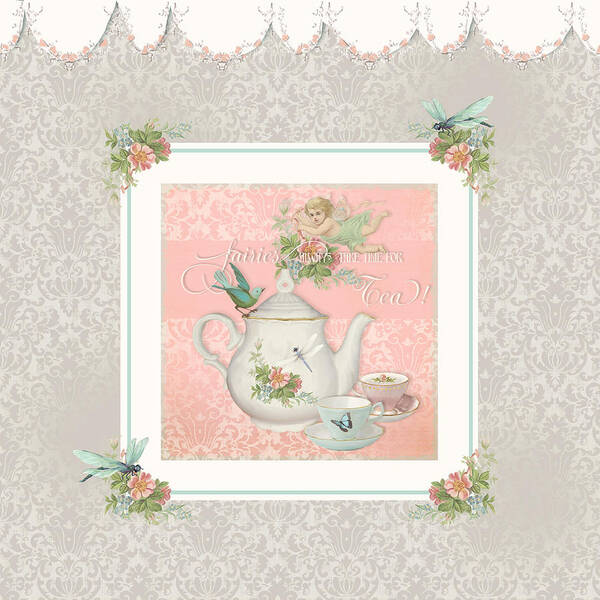 Tea Party Poster featuring the painting Fairy Teacups - Tea Party for two by Audrey Jeanne Roberts