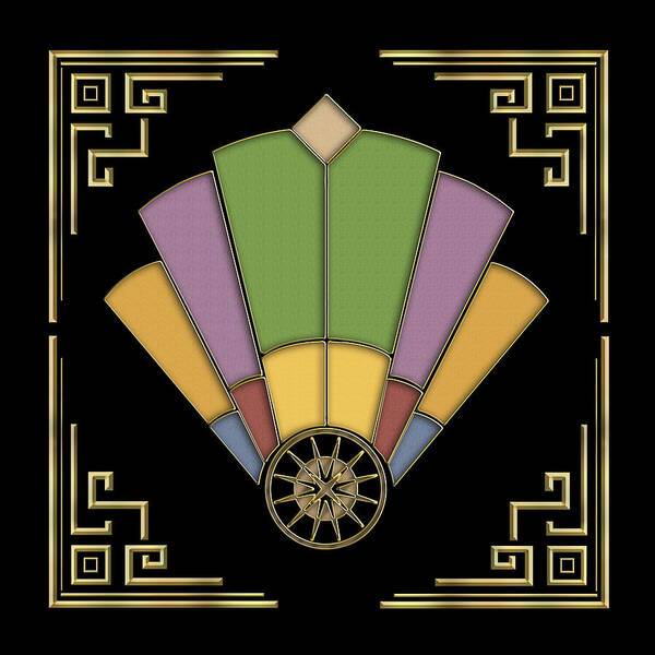 Art Deco Poster featuring the digital art Fan 2 - Frame 2 - Black by Chuck Staley