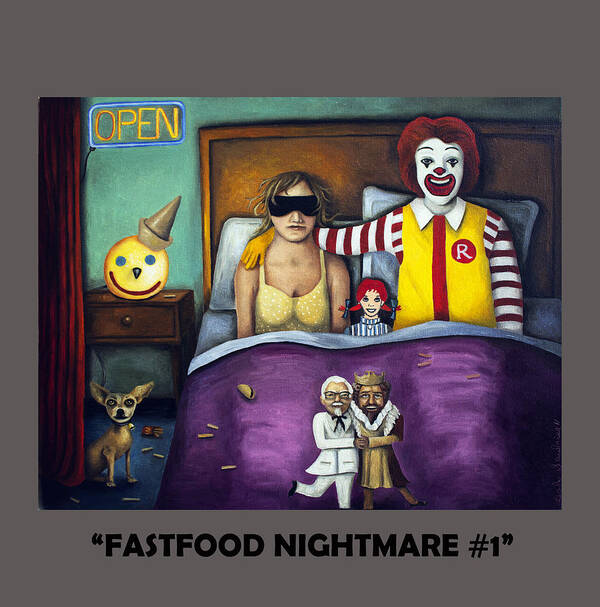 Fast Food Nightmare Poster featuring the painting Fast Food Nightmare with Lettering by Leah Saulnier The Painting Maniac