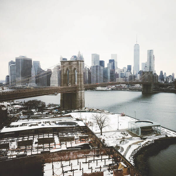 Brooklyn Bridge Poster featuring the photograph February Freeze by Natasha Marco