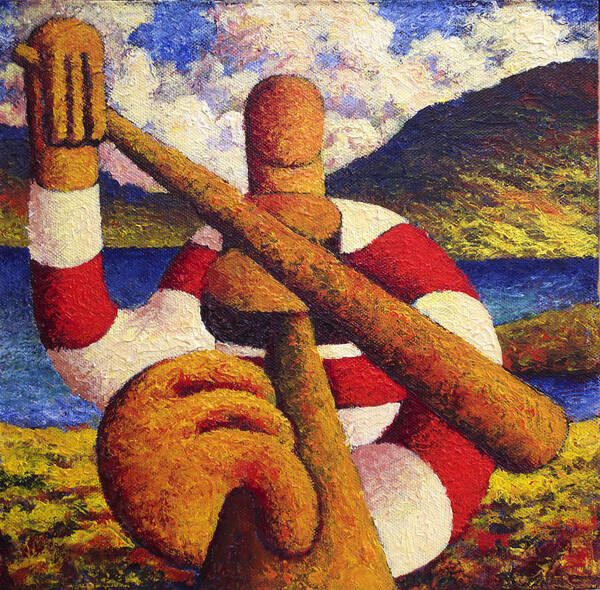Fiddle Poster featuring the painting Fiddle player in landscape impasto by Alan Kenny