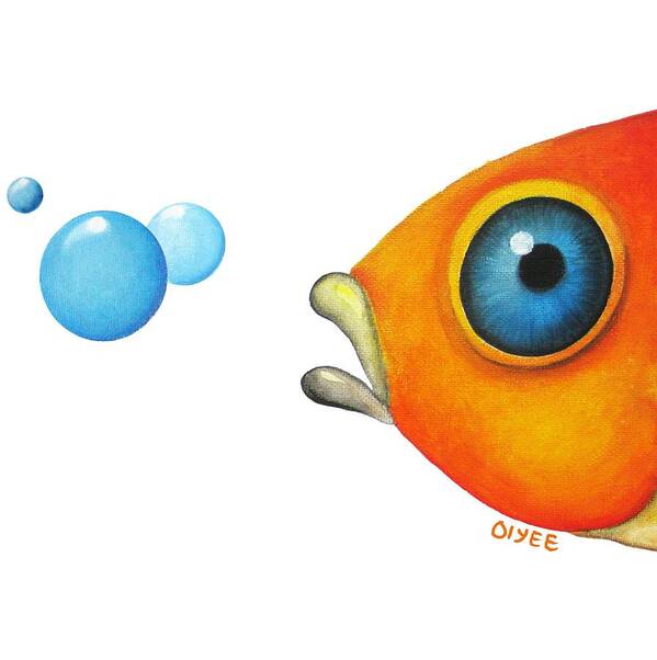 Fish Tshirt Poster featuring the painting Fish Bubbles by Oiyee At Oystudio
