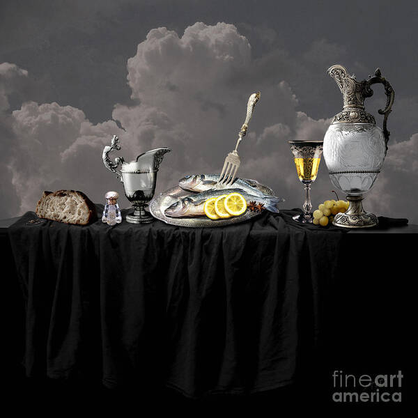 Realism Poster featuring the digital art Fish diner in silver by Alexa Szlavics