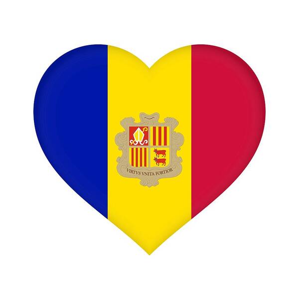 Andorra Poster featuring the digital art Flag of Andorra Heart by Roy Pedersen